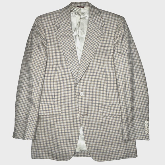 Hart Schaffner Marx Other - Vintage Jack Nicklaus Hart Schaffner Marx Blazer Mens 40R Beige Blue Plaid 80s